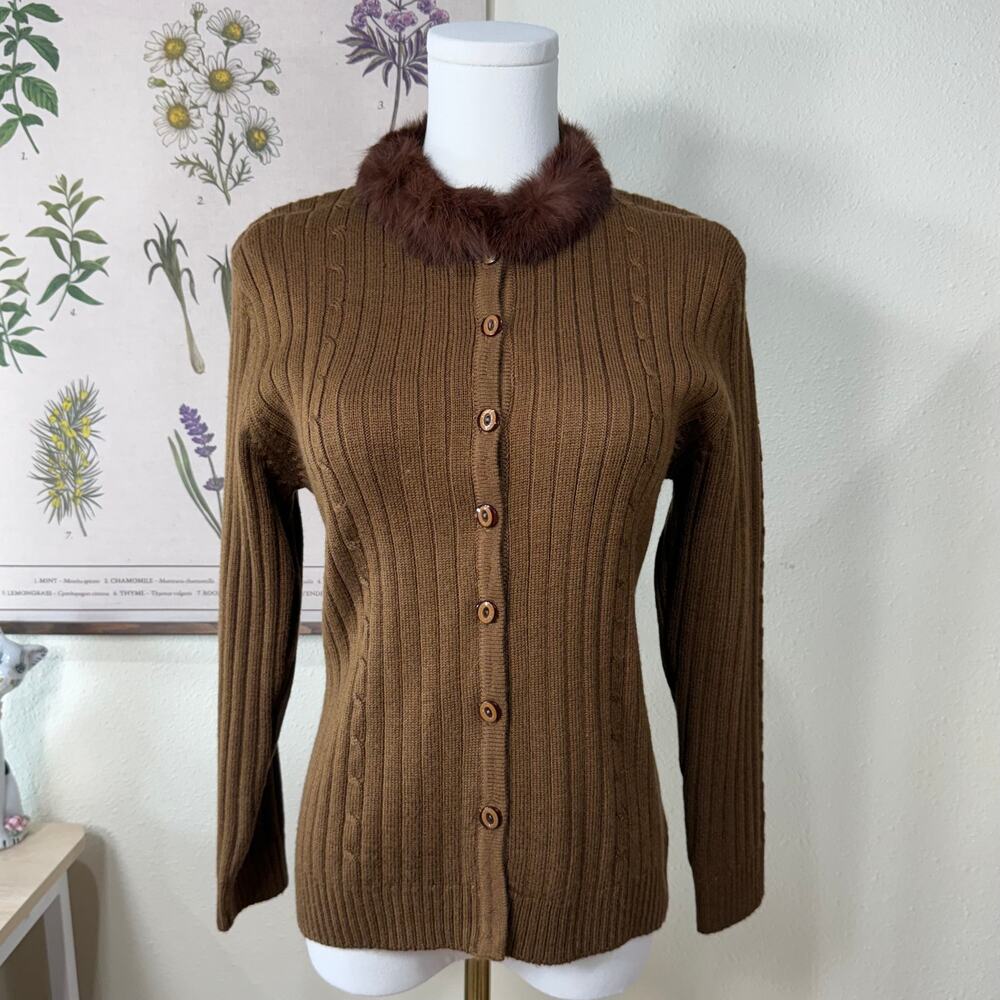 Fur Collar Ribbed Knit Cardigan Sweater Himekaji Dolly Fairy Forest Mori Kei S M